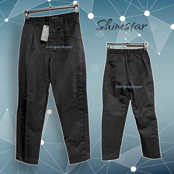 Shinestar Black Pinch Pleat Button Fly Pants - comfortable casual Med NWT - Picture 2 of 4